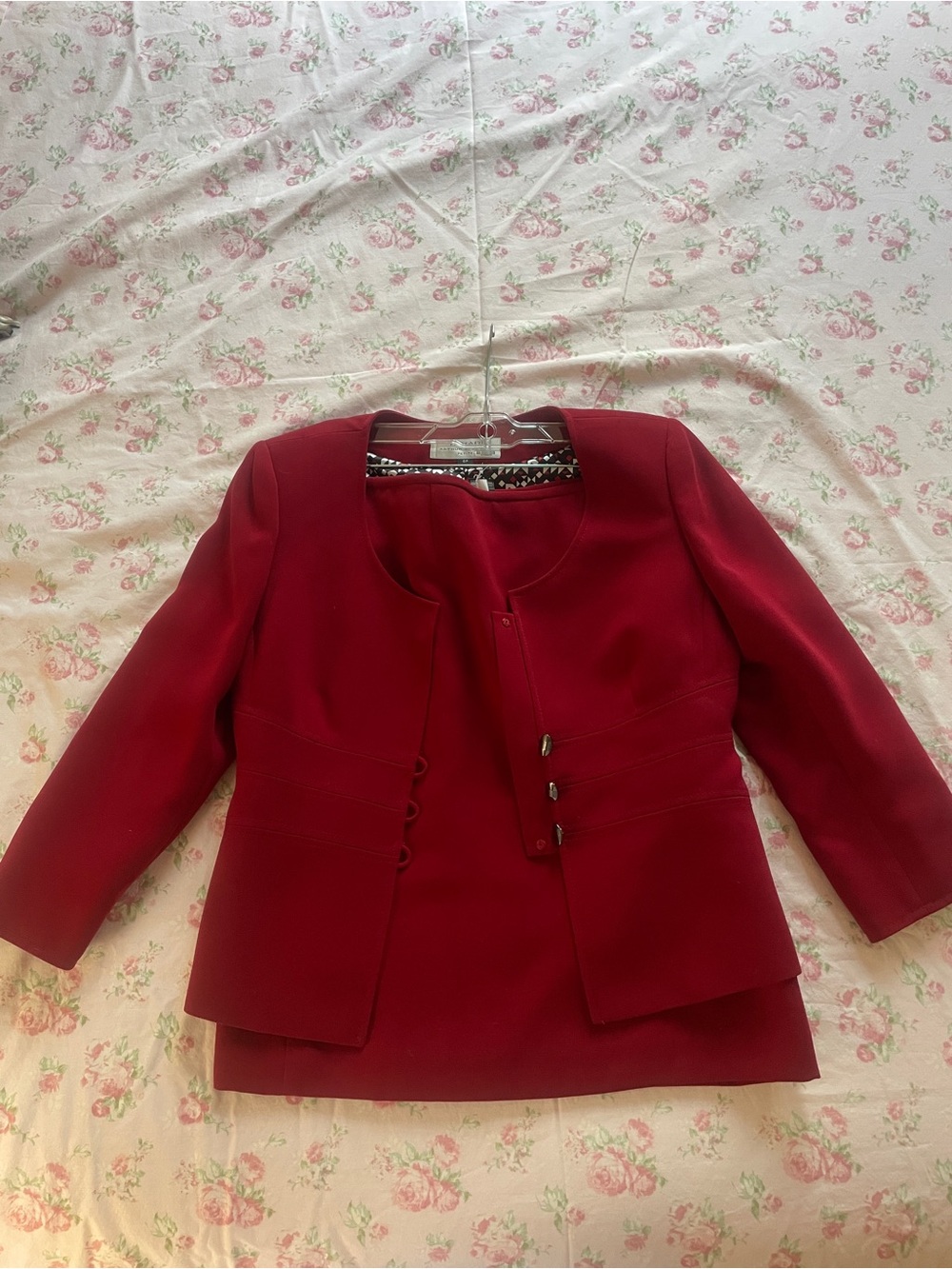 Tahari Red Collarless Blazer Jacket